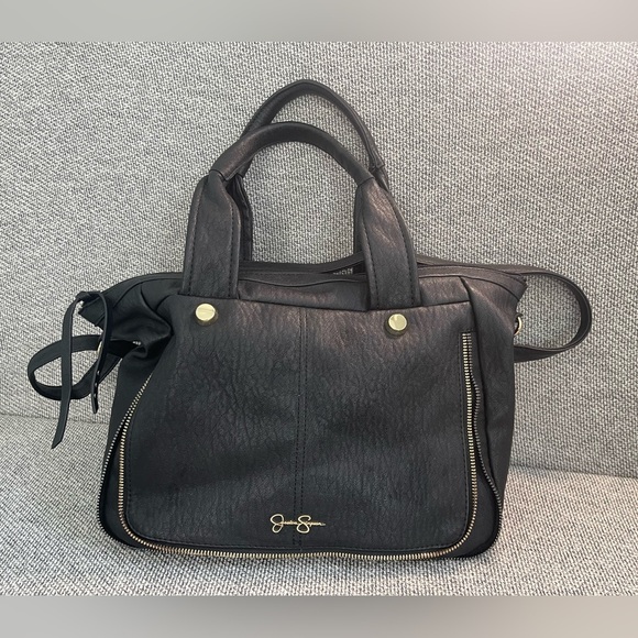 Jessica Simpson Black Satchel with Gold Accents - Picture 1 of 16